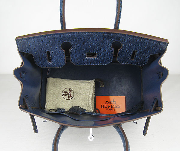 Replica Hermes Birkin 30CM Ostrich Veins Handbag Dark Blue 6088 On Sale